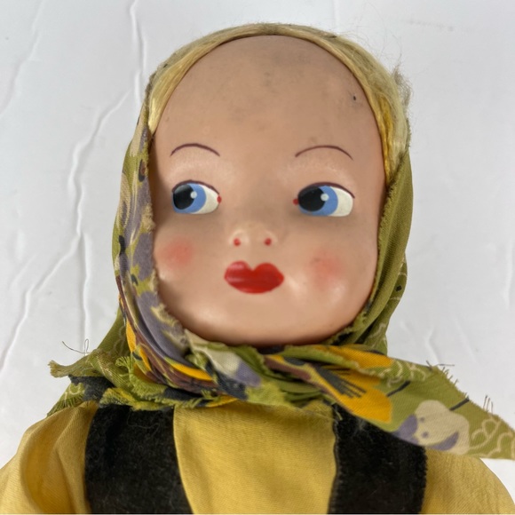 Vintage German celluloid doll-cotton dress-apron - Picture 3 of 13